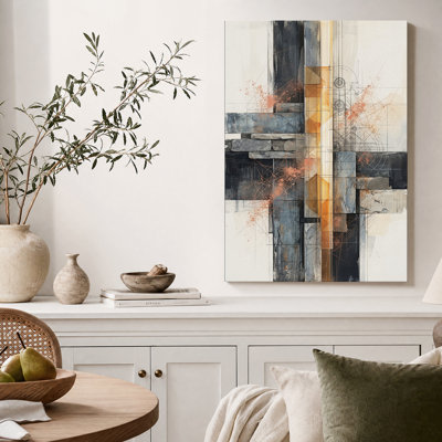 Tableau géométrique abstrait sur toile gris et orange