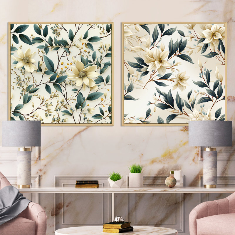 Sturminster - Ensemble de 2 collages carrés floral et botanique, Cadre flottant brun, H 30 po x l 61 po