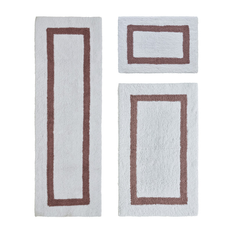Atle Reversible Cotton Tufted Bath Rug Set, 3PC (17" x 24" | 24" x 40" | 20" x 60"), White/Pink