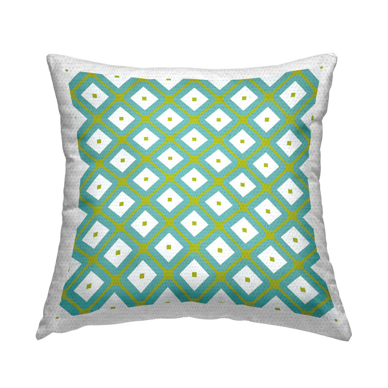 Coussin extérieur imprimé à motif de losanges turquoise par Irena Orlov