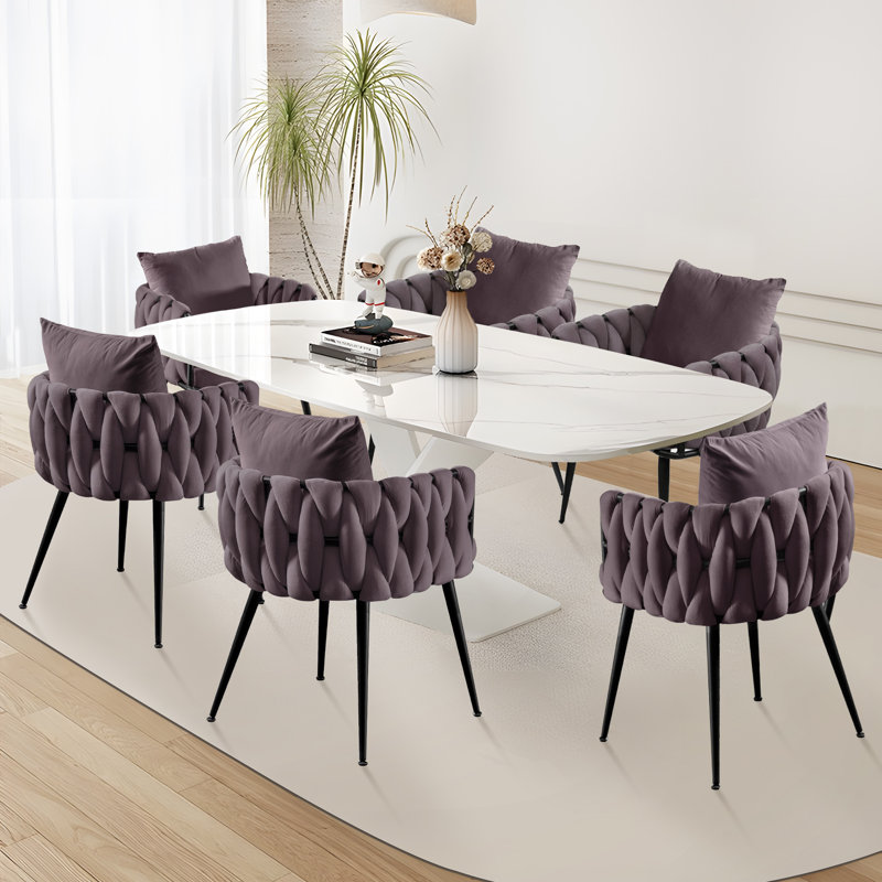 Chaise avec accoudoirs en velours Lazarre, Mauve