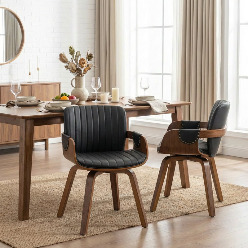 Dundrod Faux Leather Upholstered Swivel Dining Armchair, Black