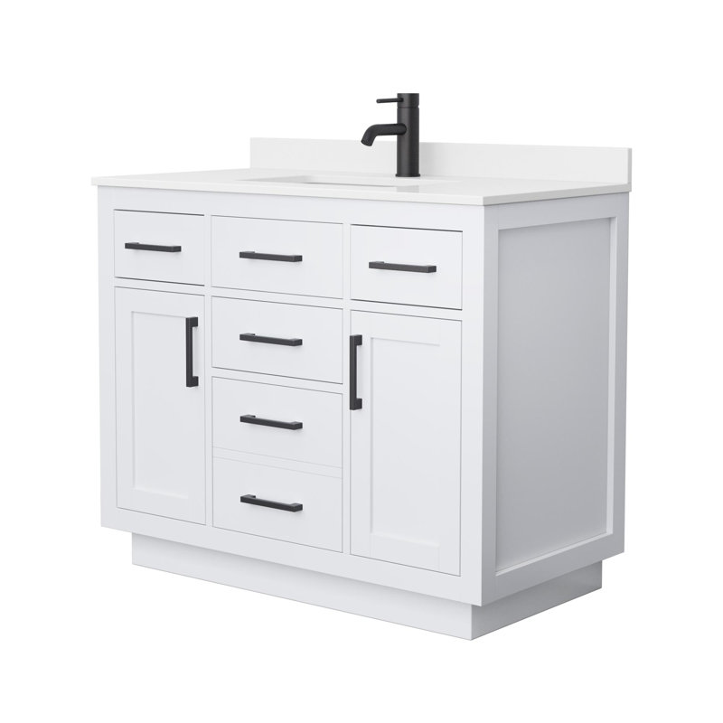 Beckett TK 42'' Free Standing Single Bathroom Vanity with Top, White Quartz, White, Brushed Nickel