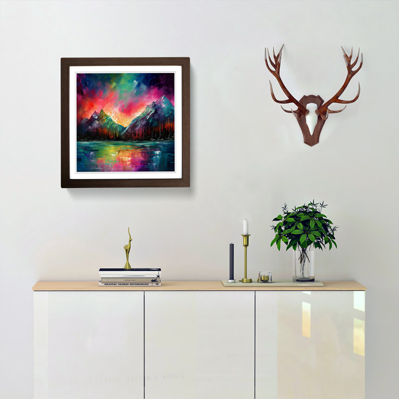 Northern Lights Abstract Art No.3 - Single Picture Frame Print on Wood, Walnut
