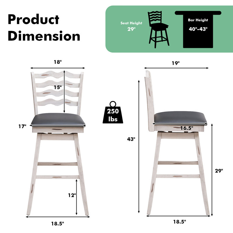 Ardice Swivel Upholstered Counter Stool with Solid Wood Frame, 4, Bar Stool (29” Seat Height)