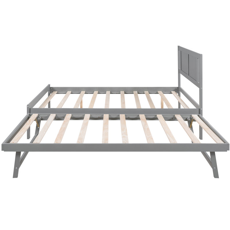 Lit plateforme double avec lit gigogne gris mobile - Matériau réglable en bois de pin robuste