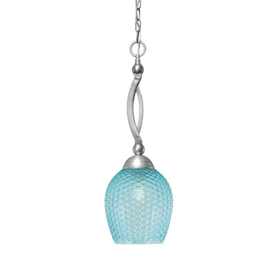 Bow Chain Hung Pendant Shown In Brushed Nickel Finish With 7.5" Turquoise Textured Glass