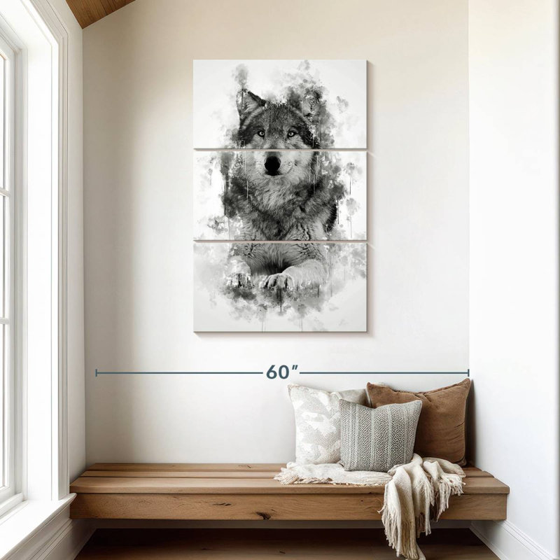 Brampt Wolf Sitting Black And White, 45" H x 28" W