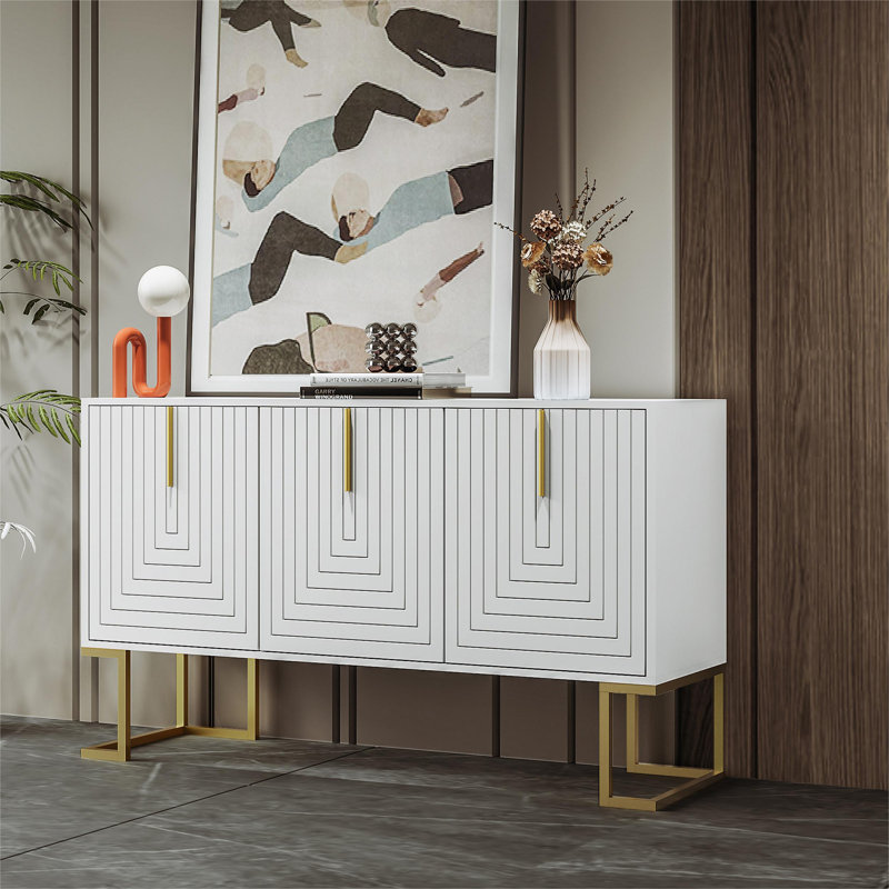 Buffet Sideboard With 3 Doors And Mental Legs, White