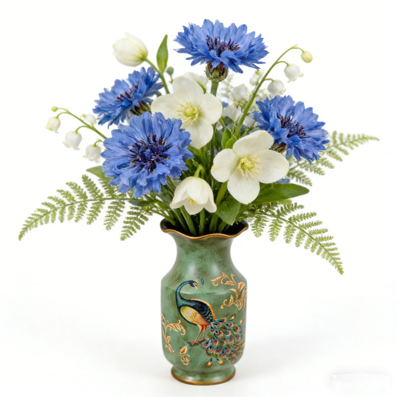 Porcelain Vase Peacock Decor Vase Vintage Look Vase China Vase Ceramic Vase 13"