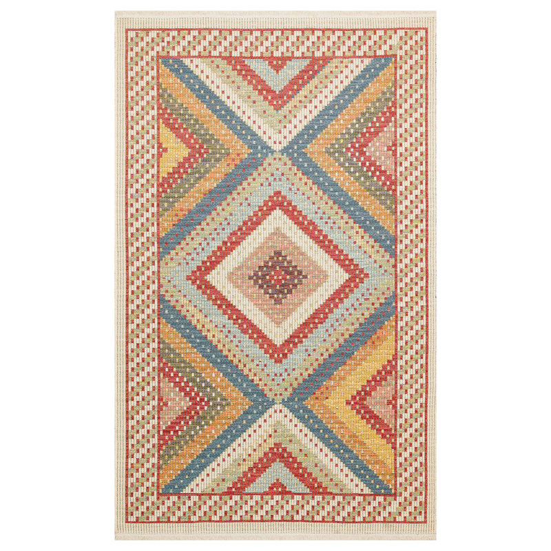 Tapis tissé à plat 100% coton de qualité supérieure, rouge, 5,2 x 7,5 pieds | Sans velours, 1,7 lb / pi2 | Lavable à la machine à 86 ° F | Facile à nettoyer avec l'aspirateur et le détachant | Élégante décoration intérieure pour le salon et la chambre à coucher