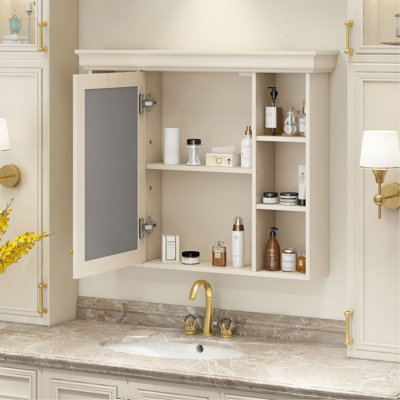 35'' X 28'' Wall Mounted Bathroom Storage Cabinet With Mirror Door, Modern Bathroom Wall Cabinet With Mirror, Medicine Cabinet With 6 Open Shelves