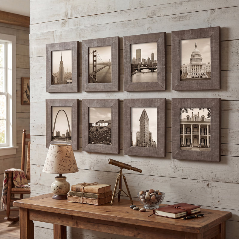 Cadre photo rustique en bois brun mat (ensemble de 8)