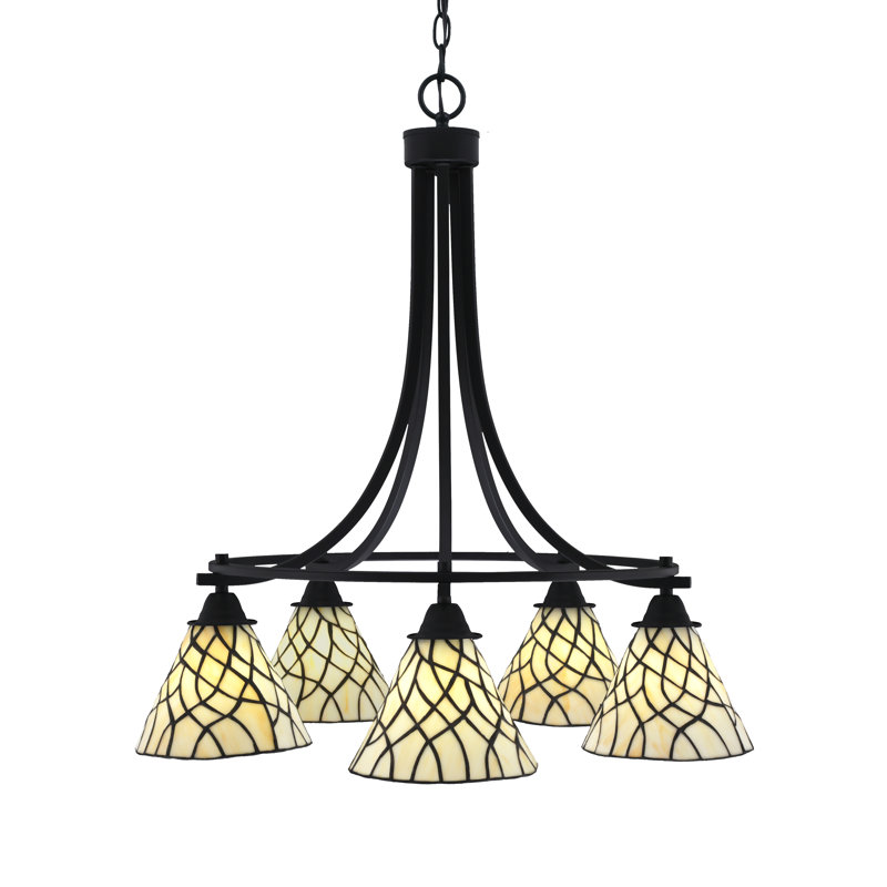 Lustre 5 lumières Paramount présenté dans une finition noire mate avec verre d'art 7 "Sandhill