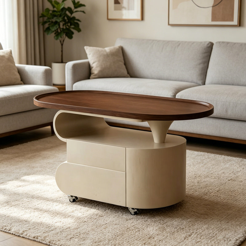 Moïse, 19.68" H x 31.49" W x 15.74" D, Walnut Top/Black/White Base