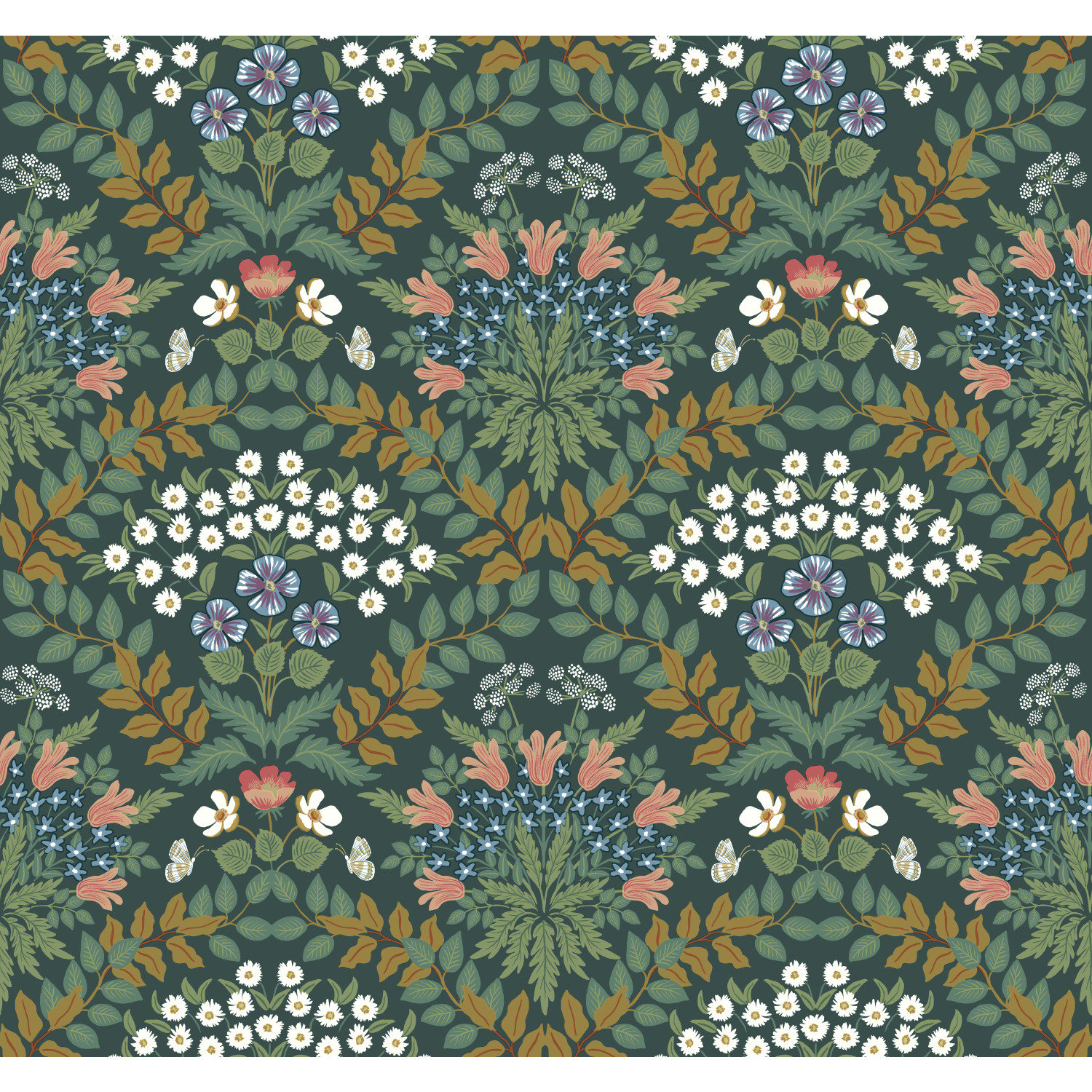 Bramble Wallpaper Double Roll, Green/Gold
