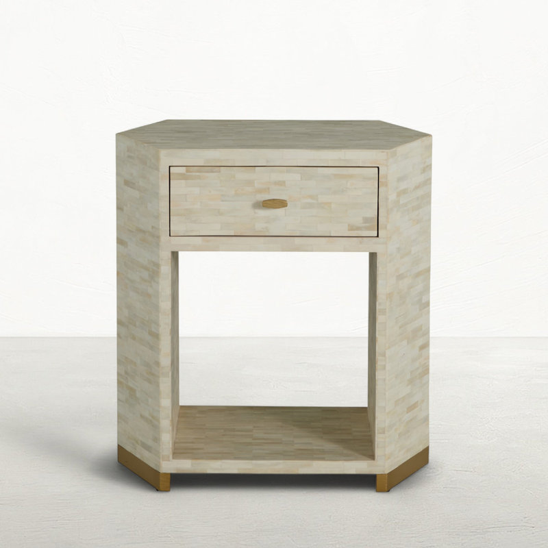 Windsor Bone Inlay Nightstand - 1 Drawers, Natural Bone