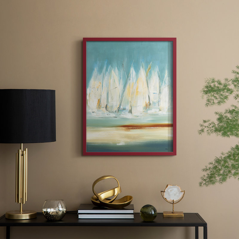 A Day to Sail I, reproduction d'art encadrée - Bois massif, H 15 po x l 12 po, Rouge