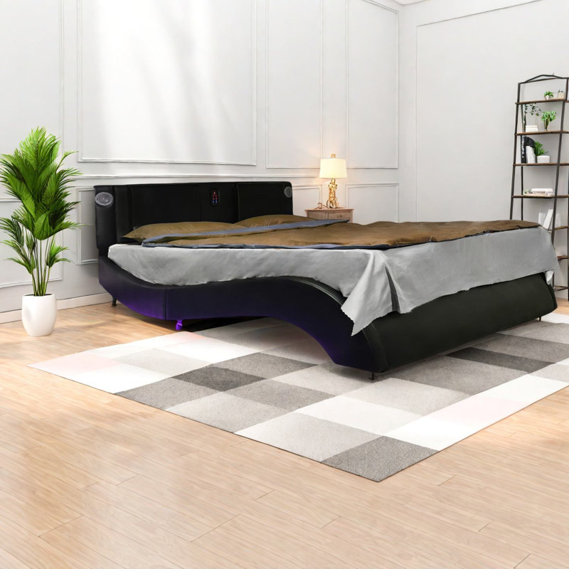 Lits plateforme multifonctionnels en similicuir, cadre en MDF avec lumières DEL, style moderne pour un usage domestique