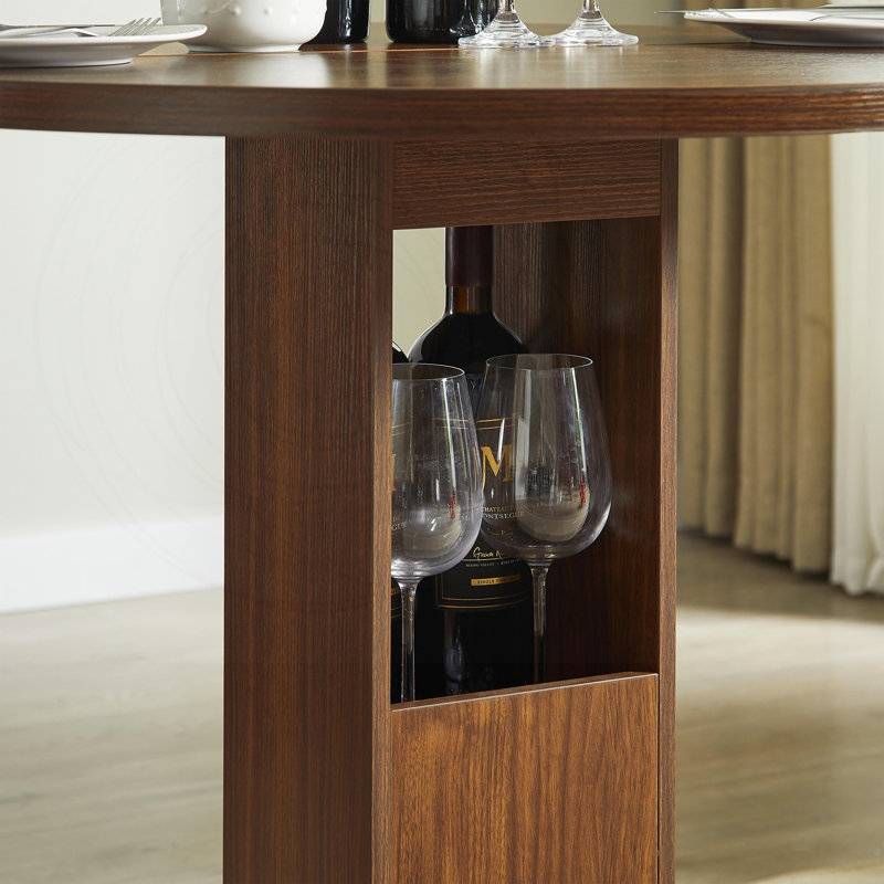 Ensemble de table de bar et tabourets 3 pièces avec rangement, Noyer, Noyer