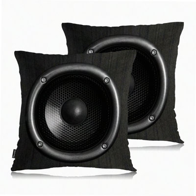 SoundWave Pillow Covers - Set of 2, Black Audio Speaker Music Square Decorative Throw Pillow Covers for Sofa Couch Bed, Outdoor Indoor Pillowcase