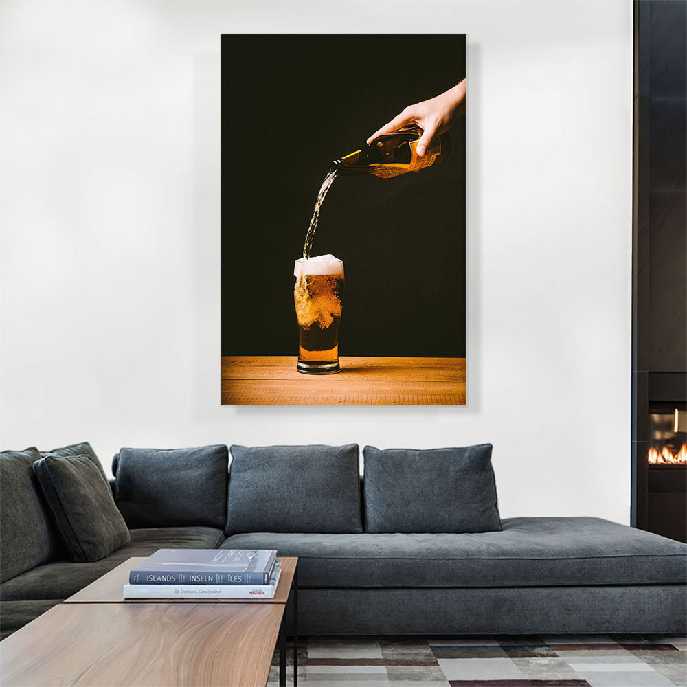 " Beer Pouring Glass And Bottle Bar Decor " ARTCANVAS 