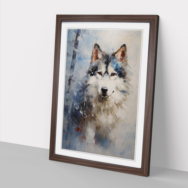 Husky Impressionism No.3 - Single Picture Frame Print on Wood, Walnut Framed, 34cm H x 25cm W x 2cm D