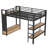Full Size Metal Loft Bed Frame with Wardrobe, Storage Shelves and Pegboard-60397642