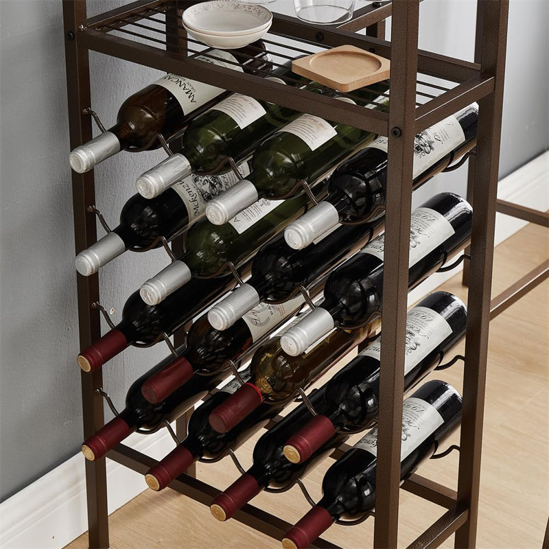 Bar Table Set for 3, Bar Table and Chairs, High Table with Wine Rack, Shelf, Glasses Holder, Dining Chairs with Ergonomic Curved Backrest for Kitchen Dining Room