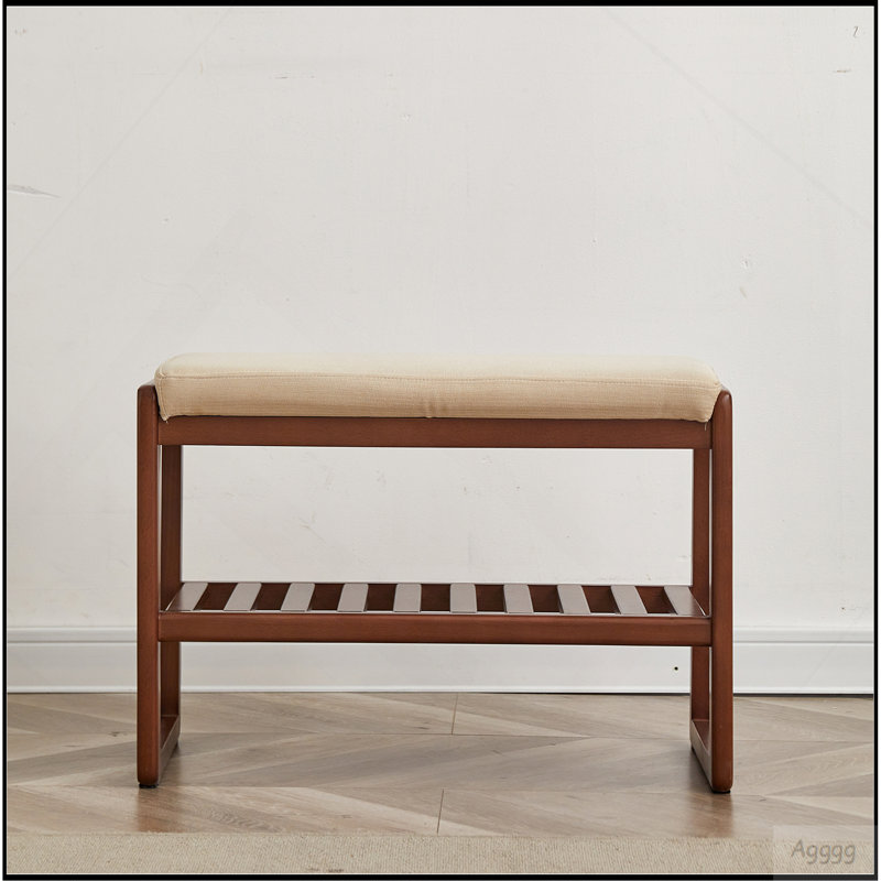 Banc de rangement en bois massif (couleur noyer), étagère de rangement en bois de hêtre avec coussin éponge à rebond élevé