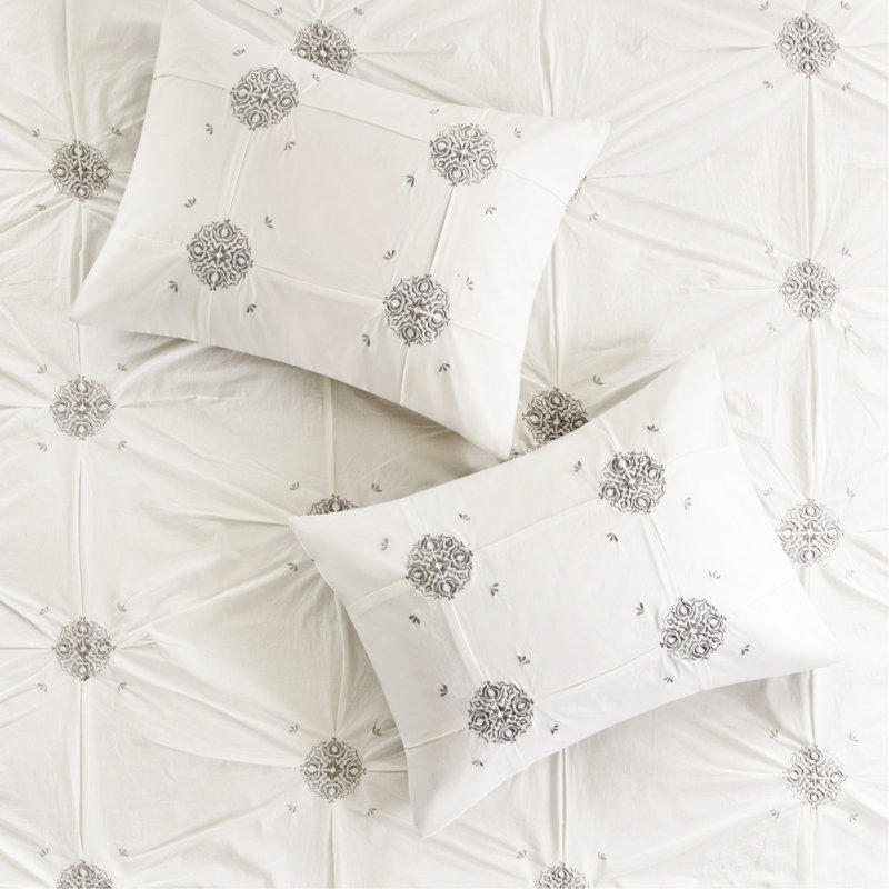 Literie 6 pièces - Coton réversible avec broderie, Édredon de très grande taille et 5 pièces suppl