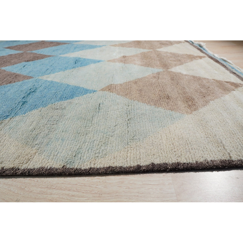 Stylish Hand-Knotted Multicolor Transitional Contemporary Moroccan Rectangular Wool Area Rugs, Rectangle 5' x 8'