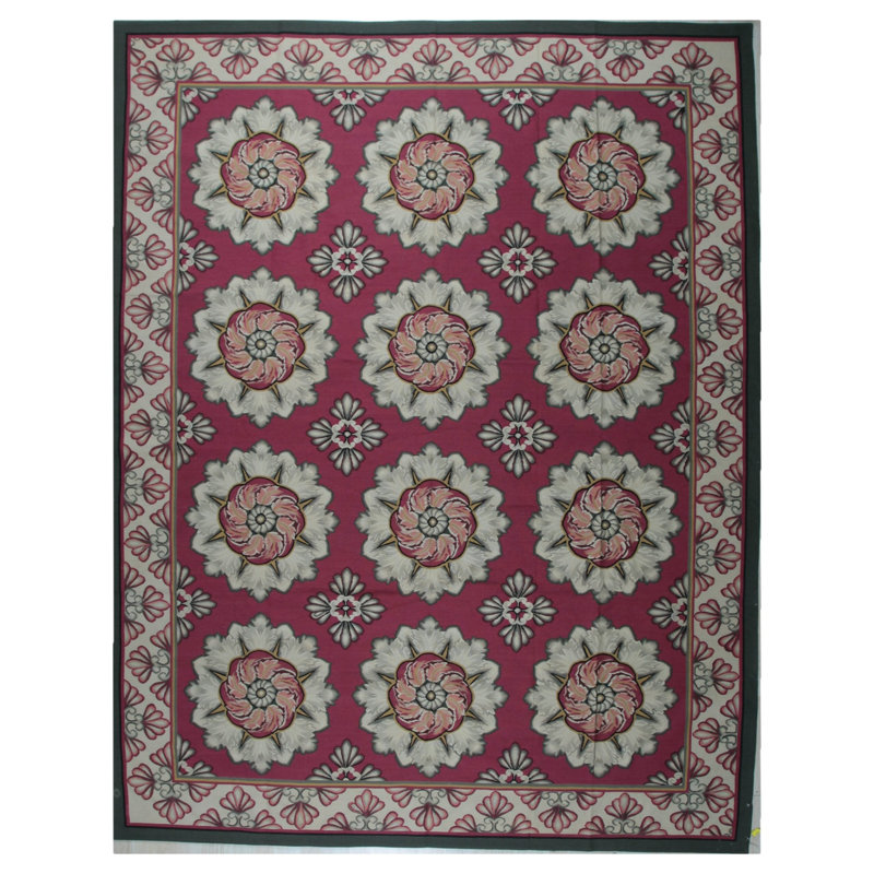 Tapis tissé à plat Vintage Rosuss de couleur framboise 9 pi 0 po x 12 pi 0 po Aubusson