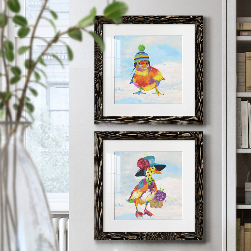 Groovy Chick And Sky - ensemble de 2 peintures, H 40 po x l 40 po x P 1,5 po, Papier encadré noir