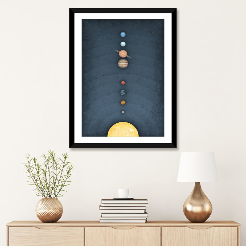 Système solaire II, art encadré, H 32 po x l 24 po x P 1 po, Papier encadré noir