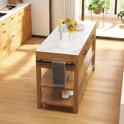 62.99" Solid Wood Kitchen Island with Ample Storage and Classic Design