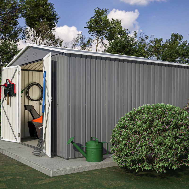 10x10 Ft Metal Outdoor Storage Shed, Advanced Corrosion Resistance, Lockable, Ventilated - Grey For Backyard Garden Storage, Lockable Doors, Ventilation Functional Lawn Patio