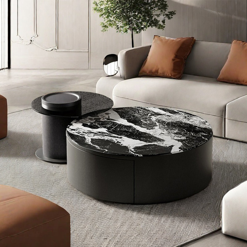 Round microcrystalline stone coffee table