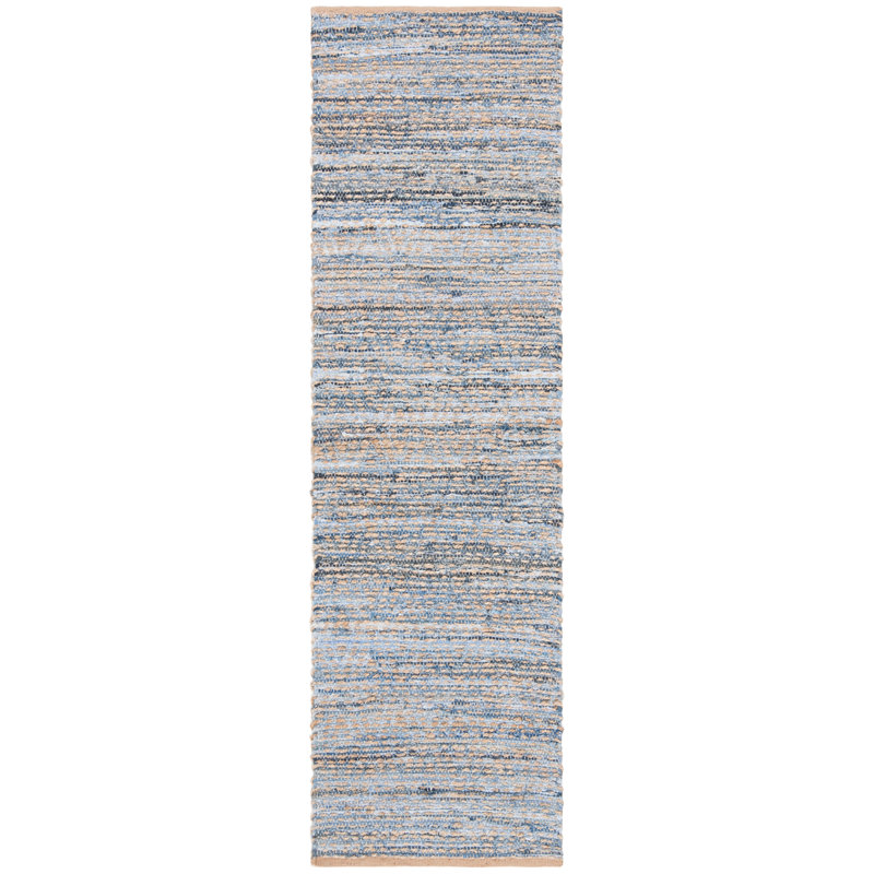 Arria Hand Woven Cotton Denim/0.4 Jute Rug in Natural/Blue, Runner 2'3" x 12'