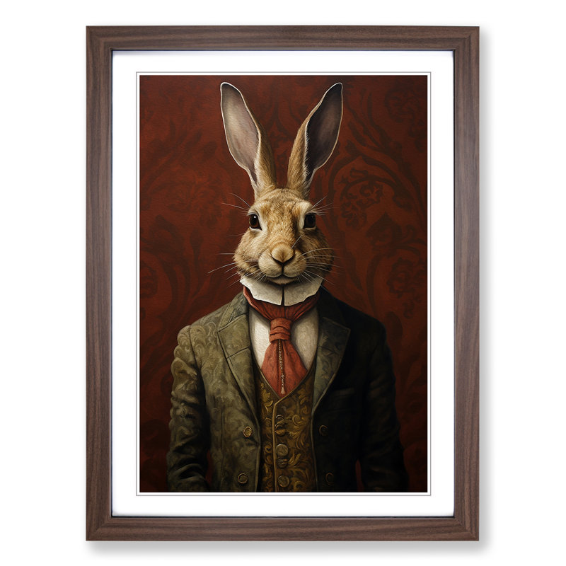 Hare Minimalism - Framed Print, Walnut Framed, 46cm H x 34cm W