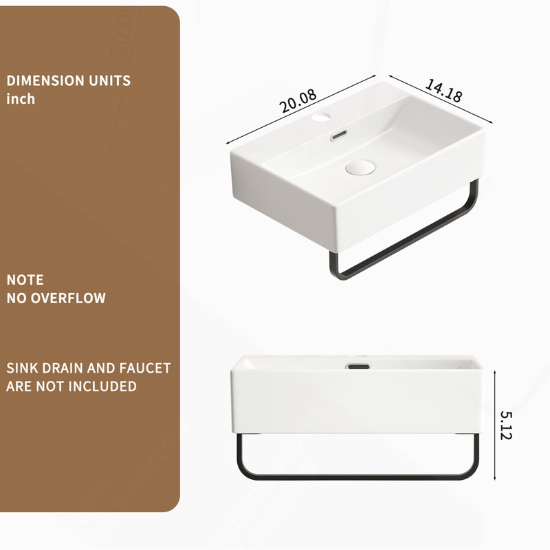 Lavabo de salle de bain blanc avec support à serviettes blanc, petit lavabo mural avec trou pour robinet