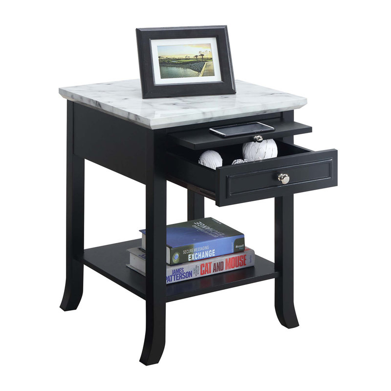 Table de bout avec rangement Carbin, Faux marbre blanc / noir