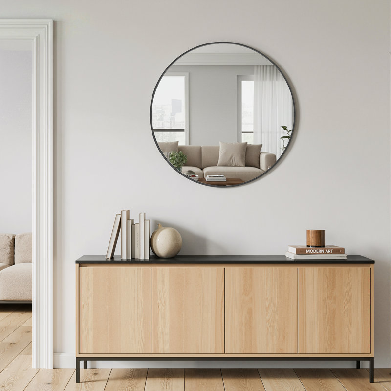 Miroir de salle de bain 30 pouces rond noir avec cadre en alliage d'aluminium, 30 po x 30 po, Noir