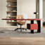 Bureau 2 tiroirs rouge + noir + bois franc incurvé + acier Barenia + acier + acrylique-1954360286-1954360284