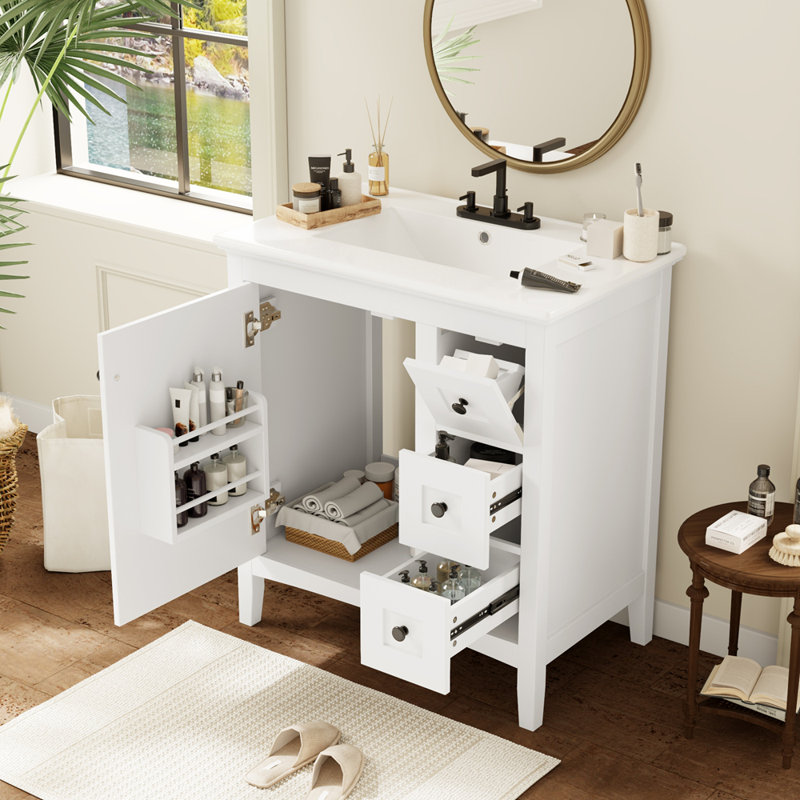 Meuble-lavabo 30 po avec lavabo en céramique, Blanc
