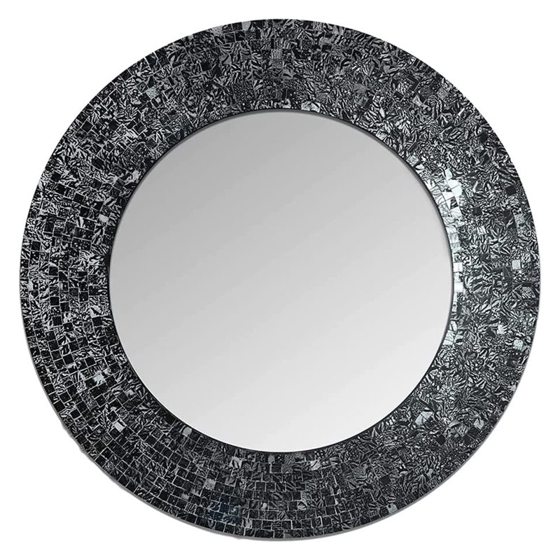 Gelantipy Glass Round Mirror, Black/Silver