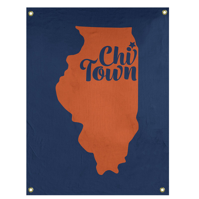 Tapisserie murale chi town illinois, H 80 po x l 59 po, Orange / Bleu