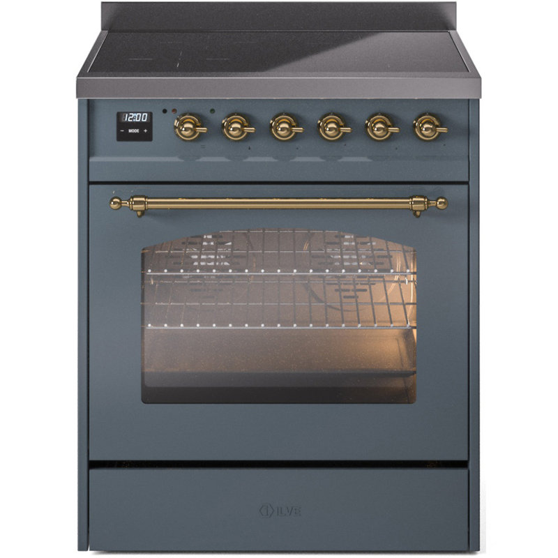 ILVE Nostalgie II Series 30 inch Induction Range with 4 Induction Elements (Glass Door), Blue Gray/Brass
