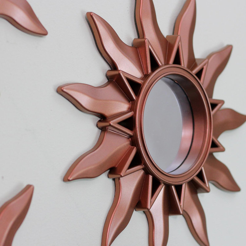 Mini-miroirs ronds mattes Mayan Sunburst 9,5 po, Cuivre