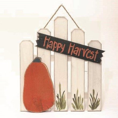 Décoration d'automne - clôture Happy Harvest avec citrouille